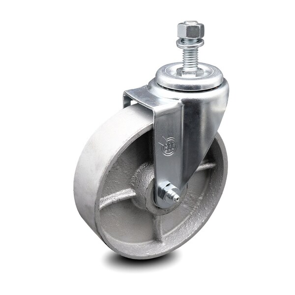 Semi Steel Swivel Threaded Stem Caster w/Roller Bearing - 5" Wheel & 1/2" Stem